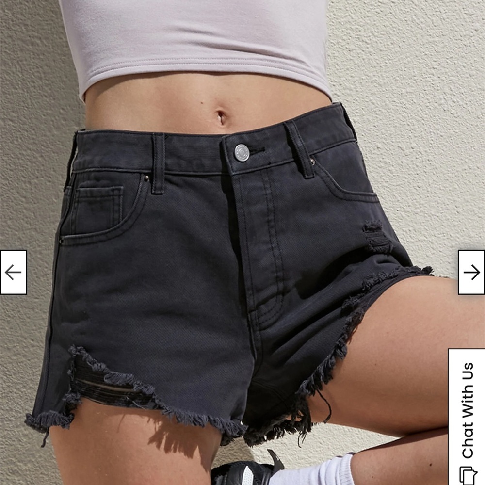 Black Ribbed High Waisted Denim Festival Short